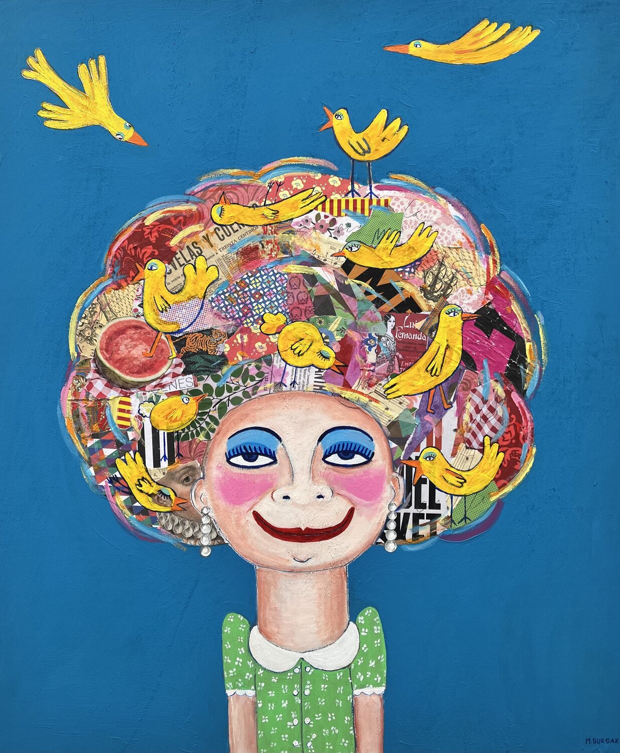 Más pájaros en la cabeza María Burgaz Original painting for sale