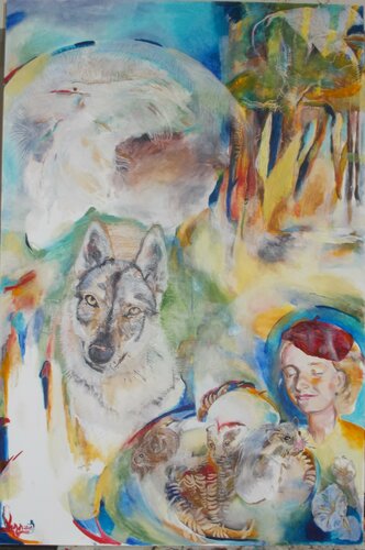Little Red Riding Hood and the Wolf by Anette Vargas, Painting for Sale on Select