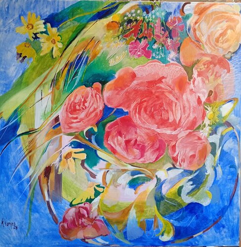 Still Life with flowers by Anette Vargas, Painting for Sale on Select