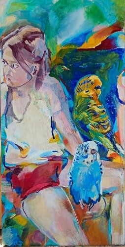 Girl with birds by Anette Vargas, Painting for Sale on Select