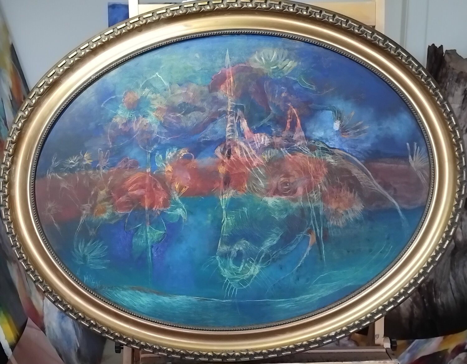 Unicorn in the mystic garden Anette Vargas Original painting for sale