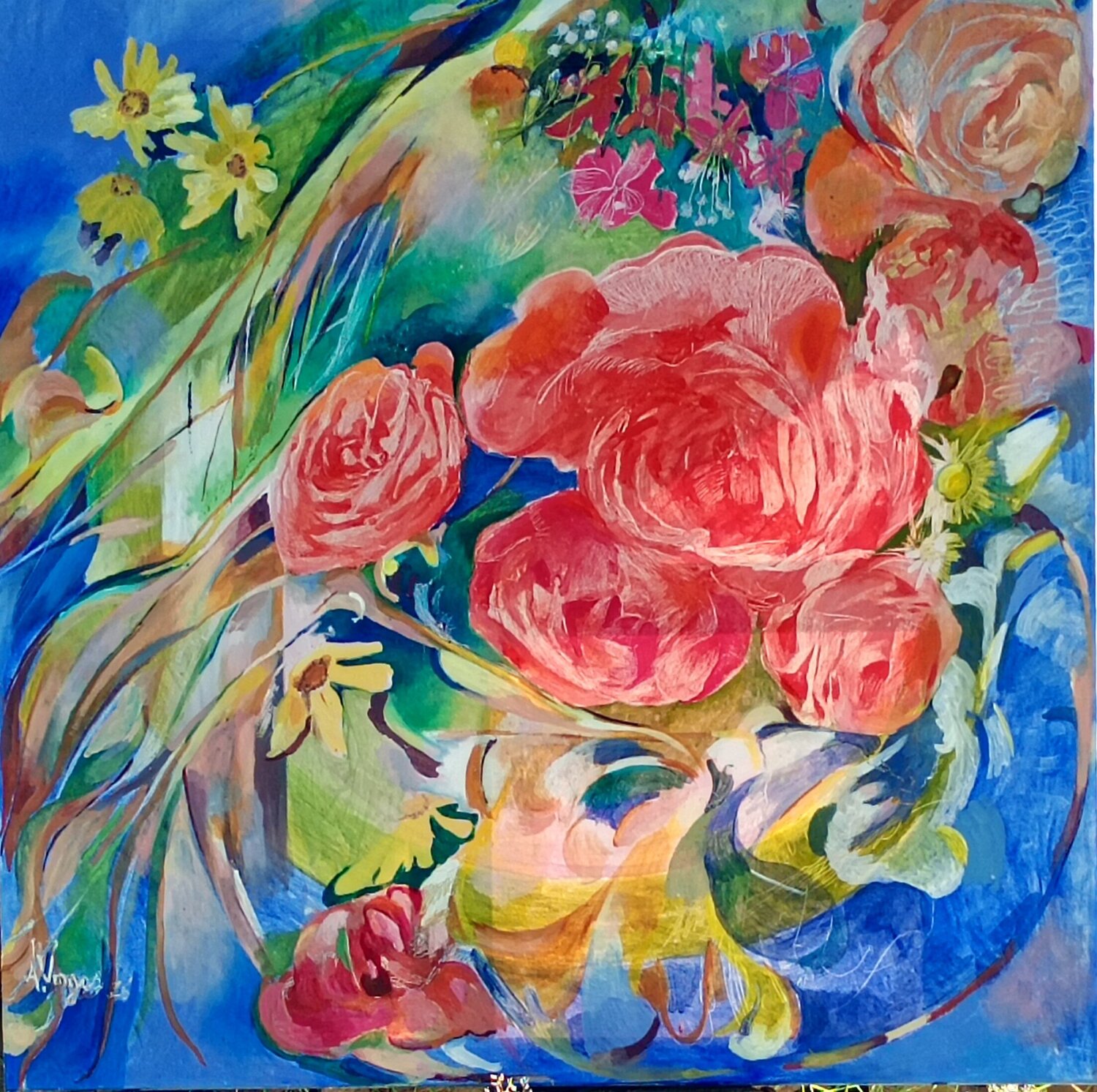 Still Life with flowers Anette Vargas Original painting for sale