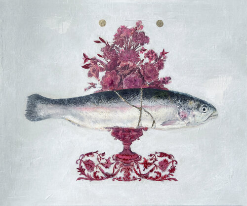 Whispers Of The Ocean/ Red Flowers Vase by Karenina Fabrizzi, Painting for Sale on Select