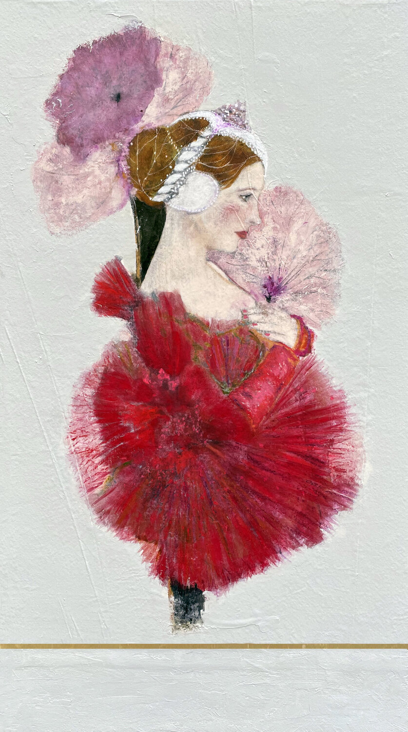 La dame rouge floating Karenina Fabrizzi Original painting for sale