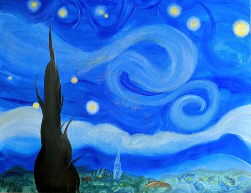 Celestial Vortex (Homage to Van Gogh) by Ezequiel Martinez Llaser, Painting for Sale on Select