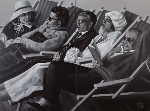 Deck chair people I by Prof. Gerhard Silber, Painting for Sale on Select
