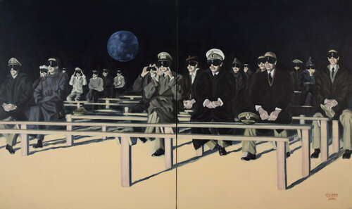 Bomb Watchers II by Prof. Gerhard Silber, Painting for Sale on Select