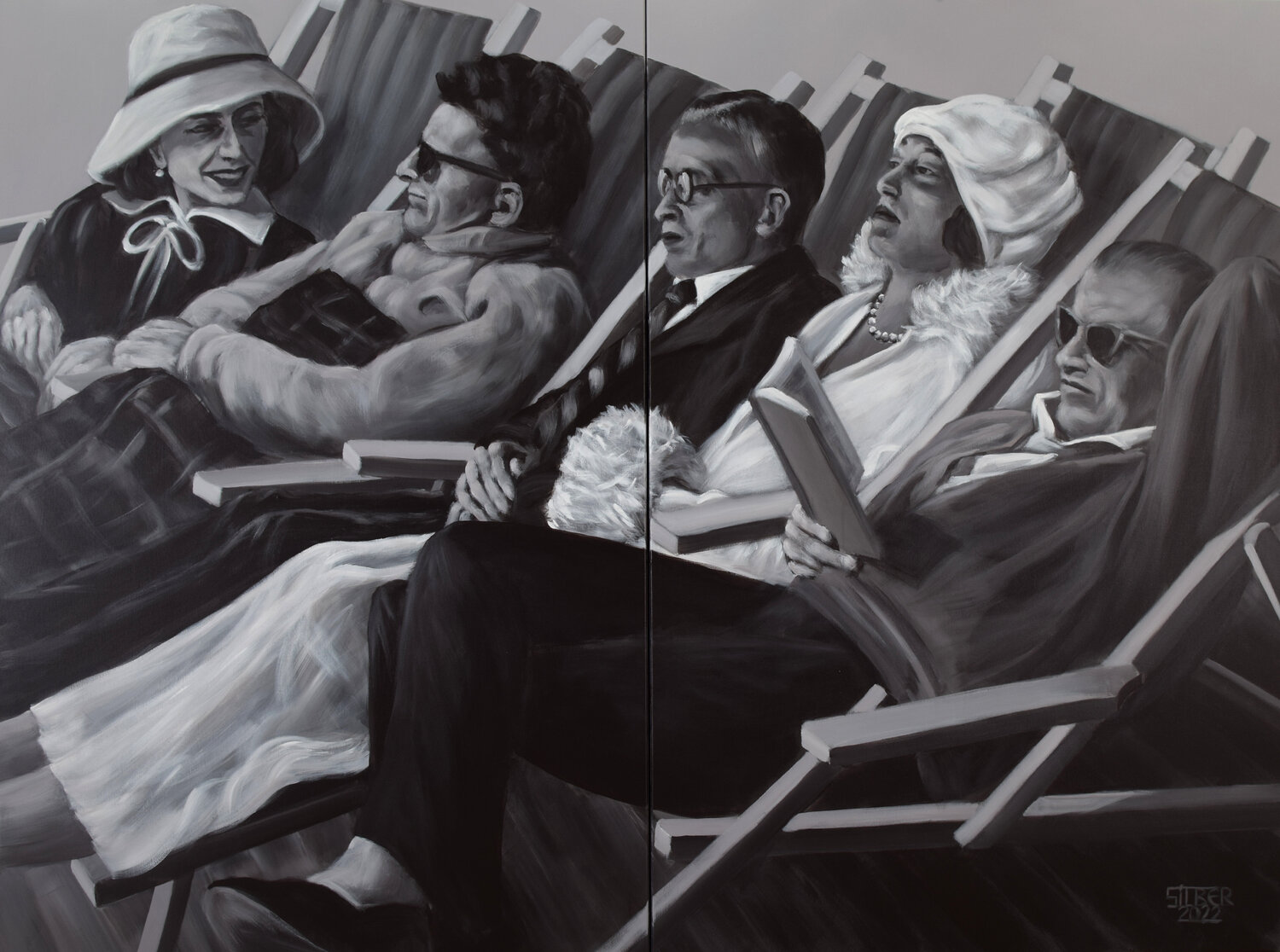Deck chair people I Prof. Gerhard Silber Original painting for sale