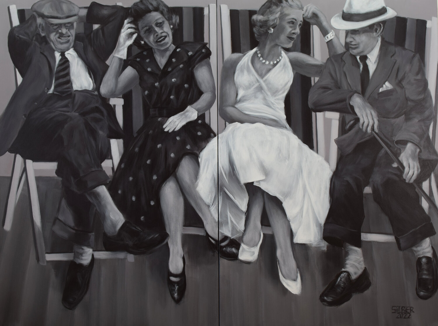 Deck chair people III Prof. Gerhard Silber Original painting for sale