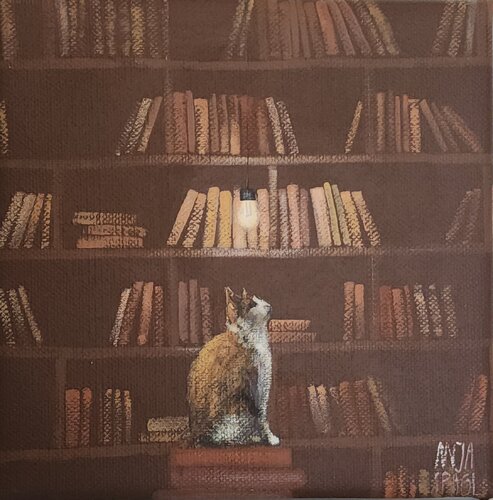 "Book cat II" by Anja Spagl, Painting for Sale on Select