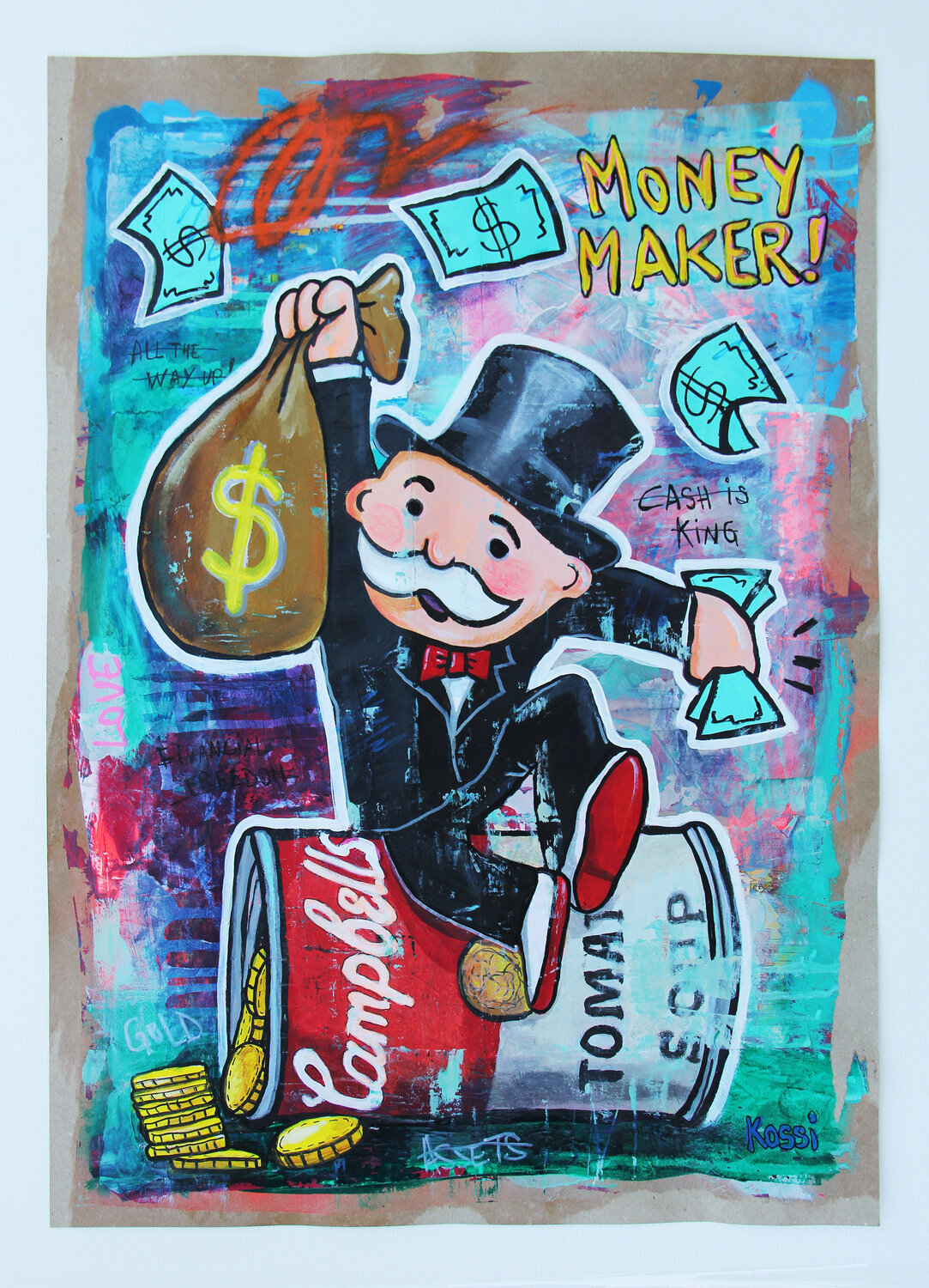 Mr. Monopoly Money Maker Kristin Kossi Original painting for sale