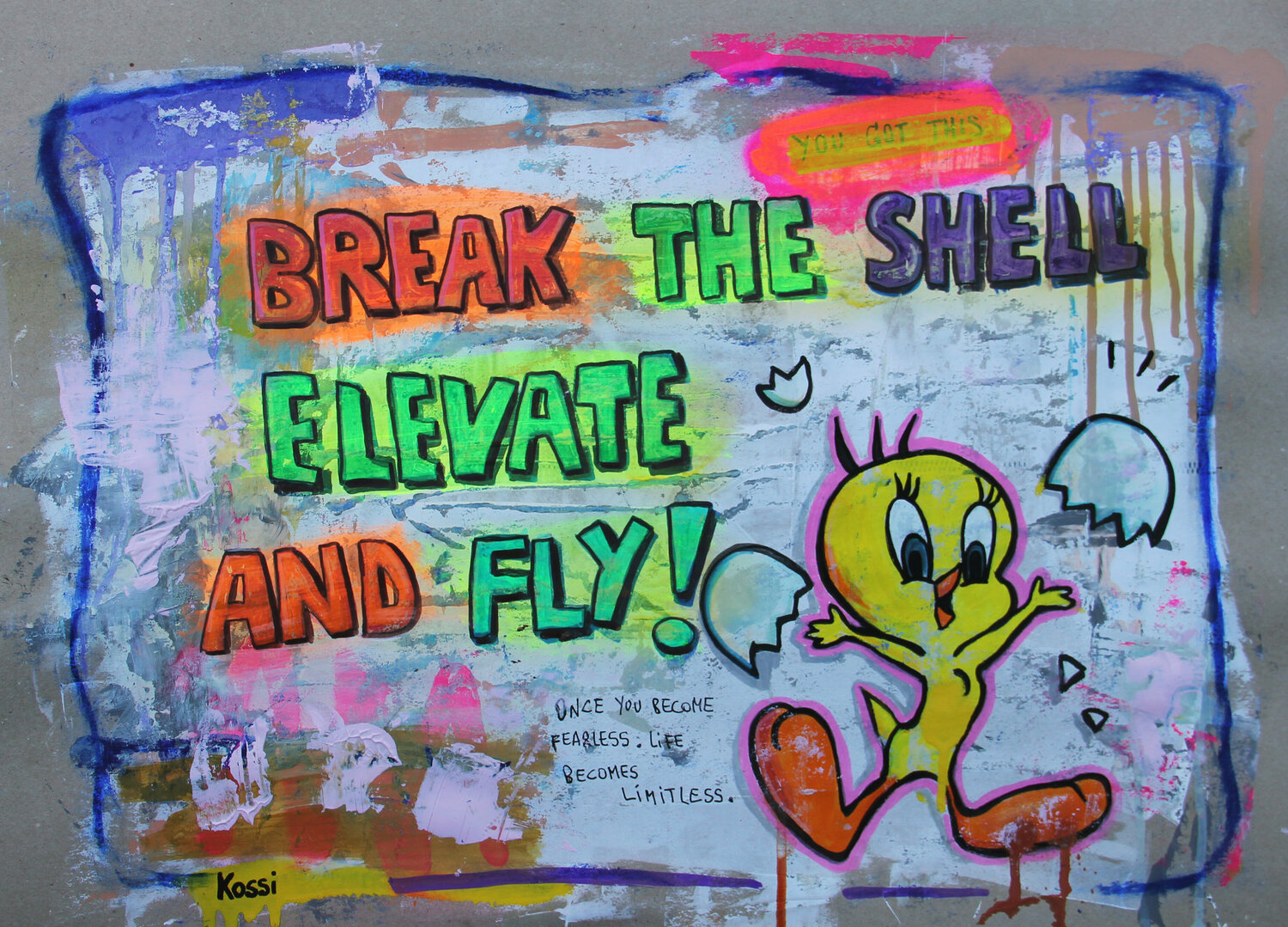 Break the shell elevate and fly Kristin Kossi Original painting for sale