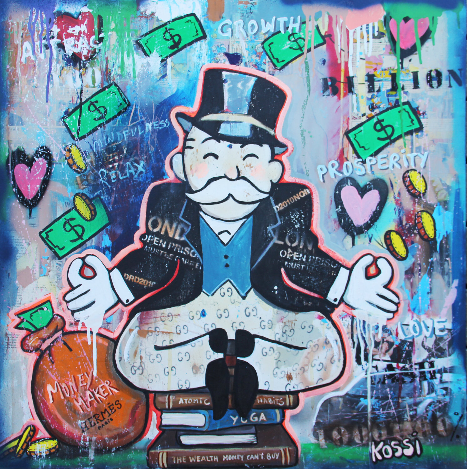 Mr. Monopoly Meditation Kristin Kossi Original painting for sale