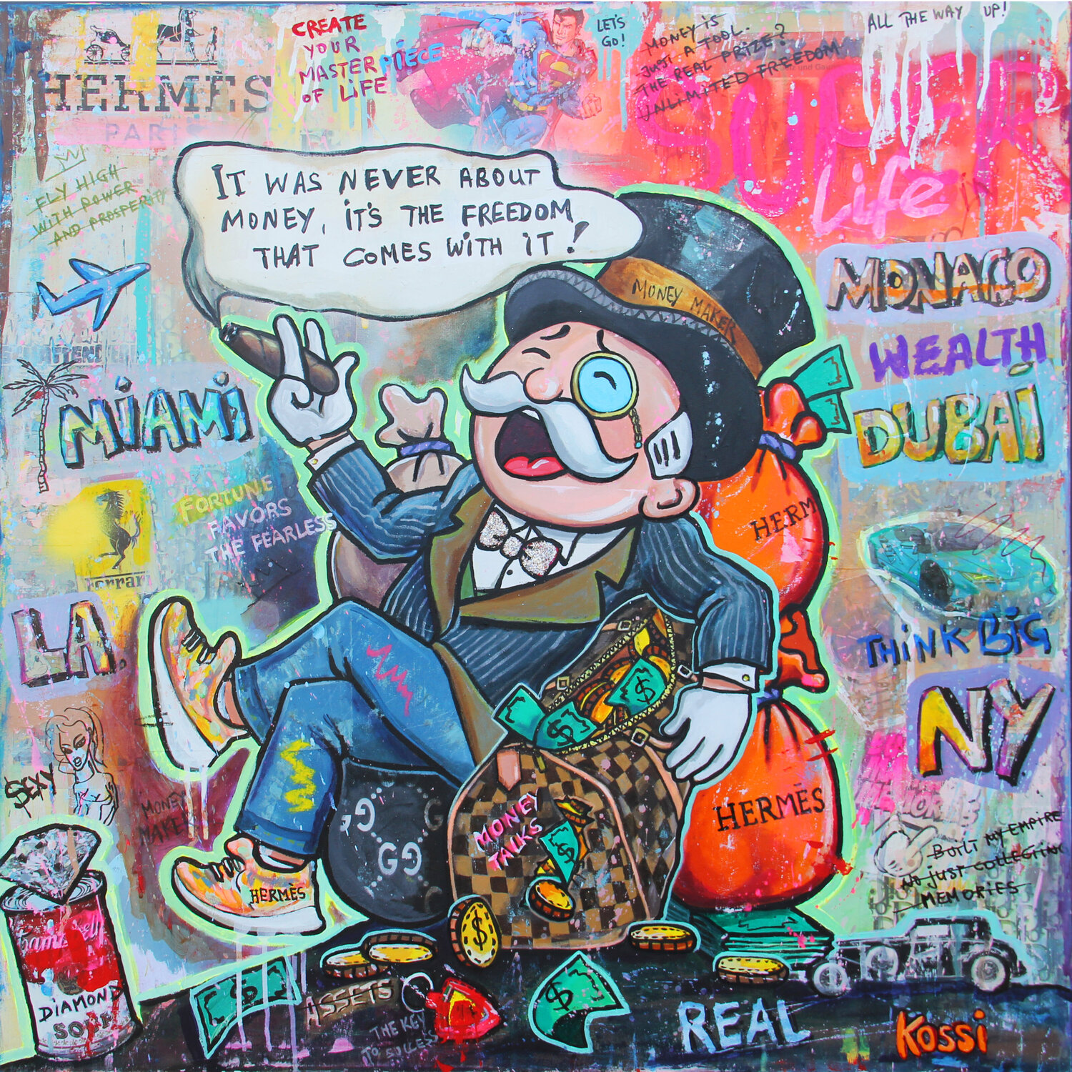 Mr. Monopoly Freedom Kristin Kossi Original painting for sale