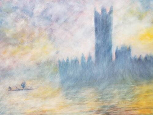 Homage to Claude Monet's "Houses of Parliament" series by Atom Hovhanesyan, Painting for Sale on Select