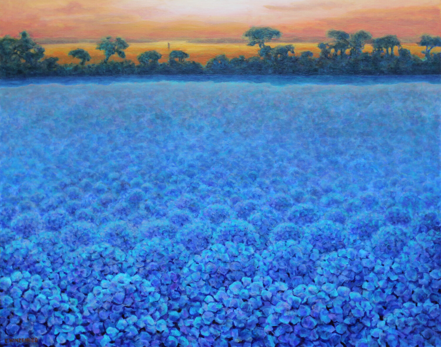 Couchant aux hortensias sur le golfe Eric Winzenried Original painting for sale