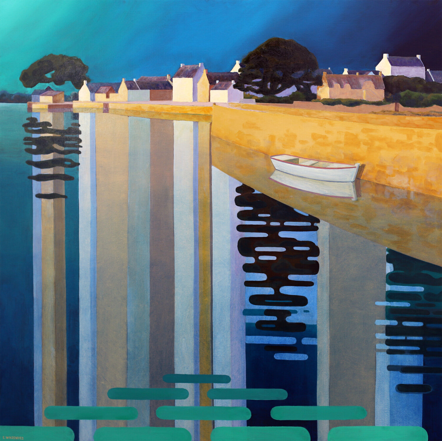 Barque blanche à St Cado Eric Winzenried Original painting for sale
