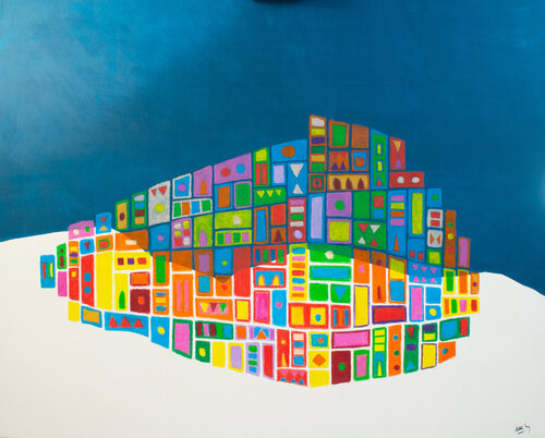 ENTRE CIEL ET TERRE : UNE VILLE by Marc Laffolay, Painting for Sale on Select