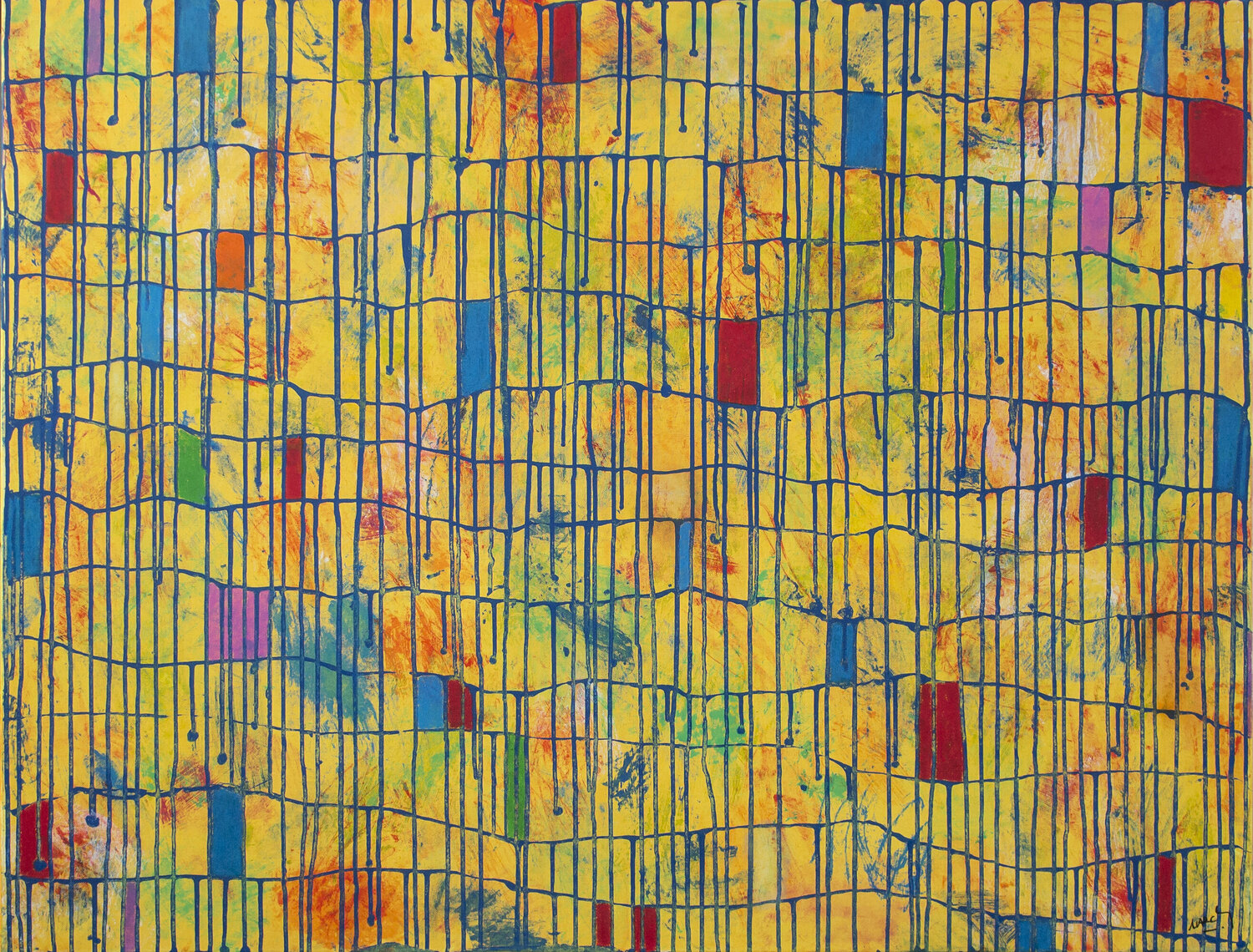 BEYOND THE GRIDS - A COLORFUL DAY - (TRACES SERIES) Marc Laffolay Original painting for sale
