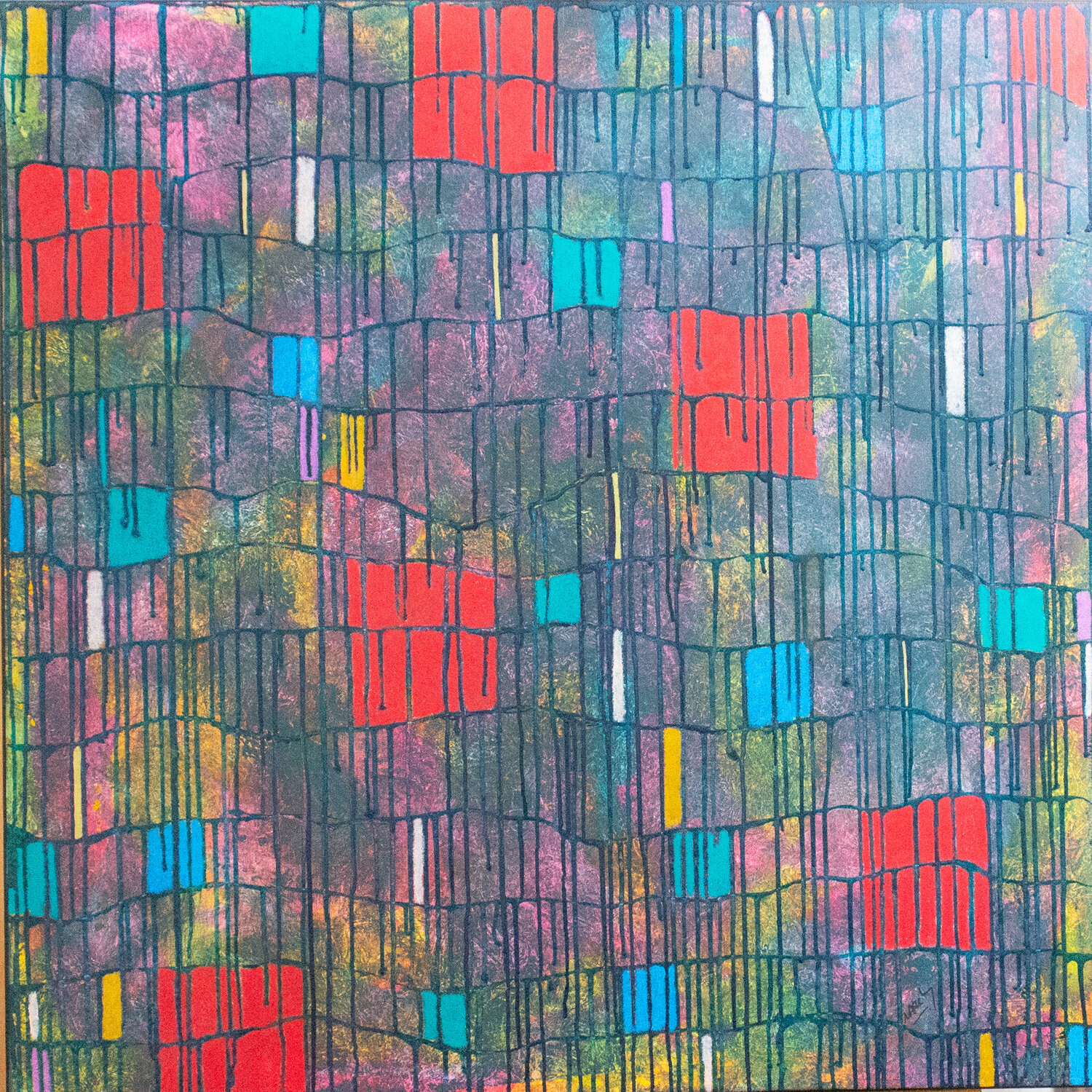 THE RED SQUARES STROLL Marc Laffolay Original painting for sale