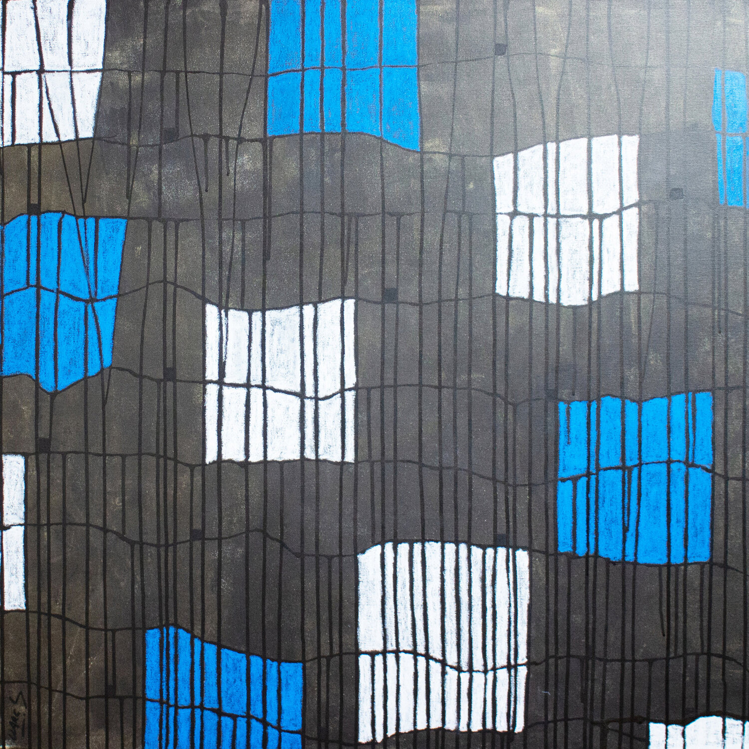 AT NIGHT - BEYOND THE GRIDS Marc Laffolay Original painting for sale