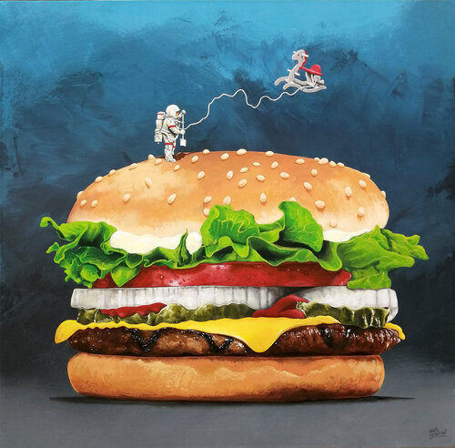 Hamburguezaje by Mario Chumpitazi, Painting for Sale on Select