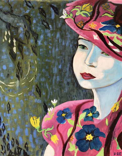 Le châle rose by Odile Pinto-Corbin, Painting for Sale on Select