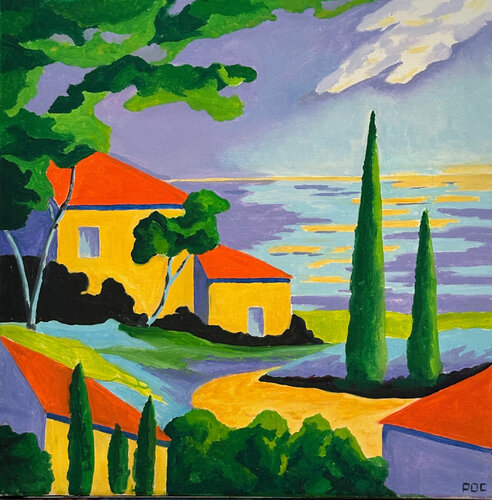 Le chemin des cyprès by Odile Pinto-Corbin, Painting for Sale on Select