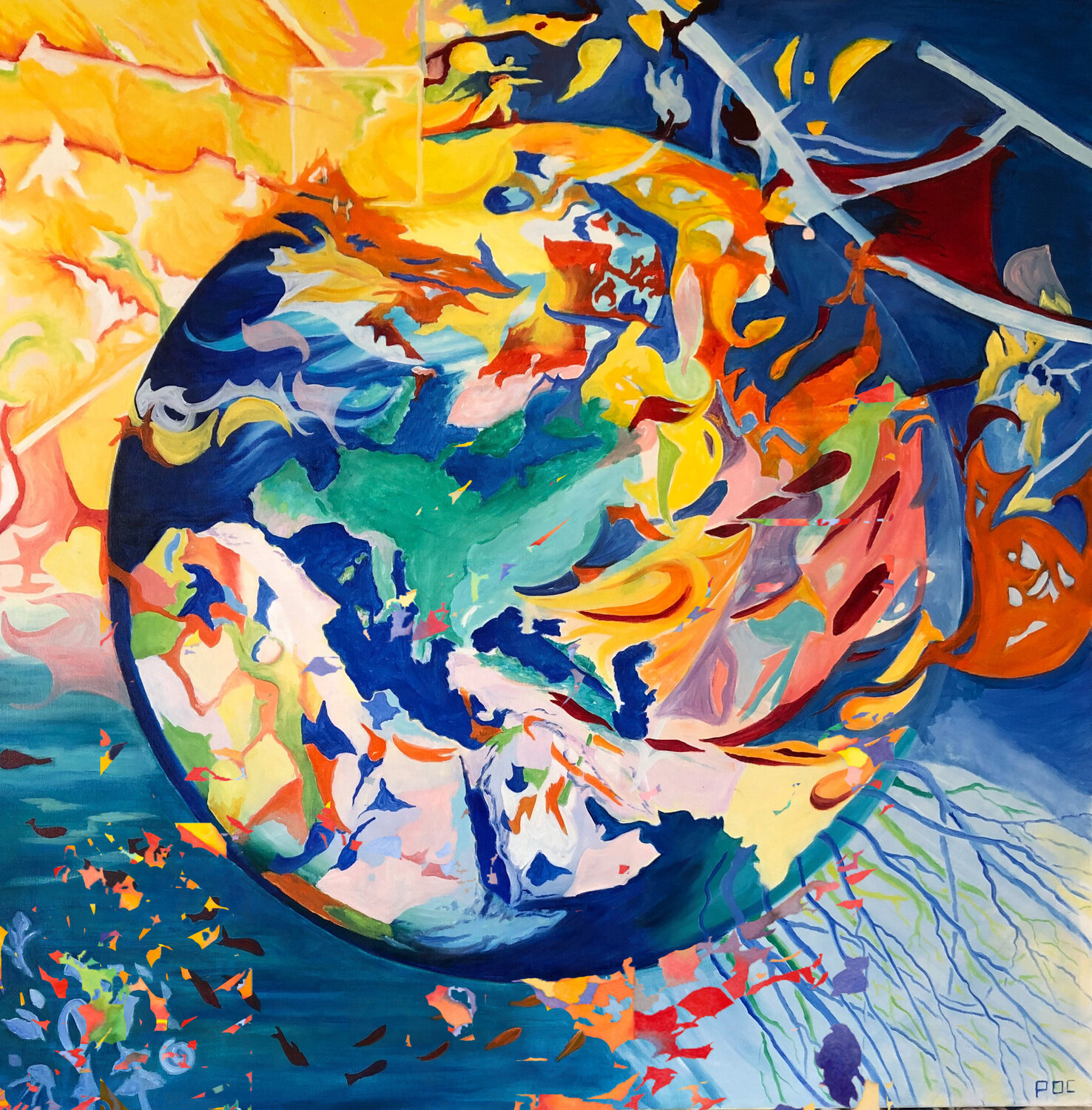 Le chaos climatique Odile Pinto-Corbin Original painting for sale
