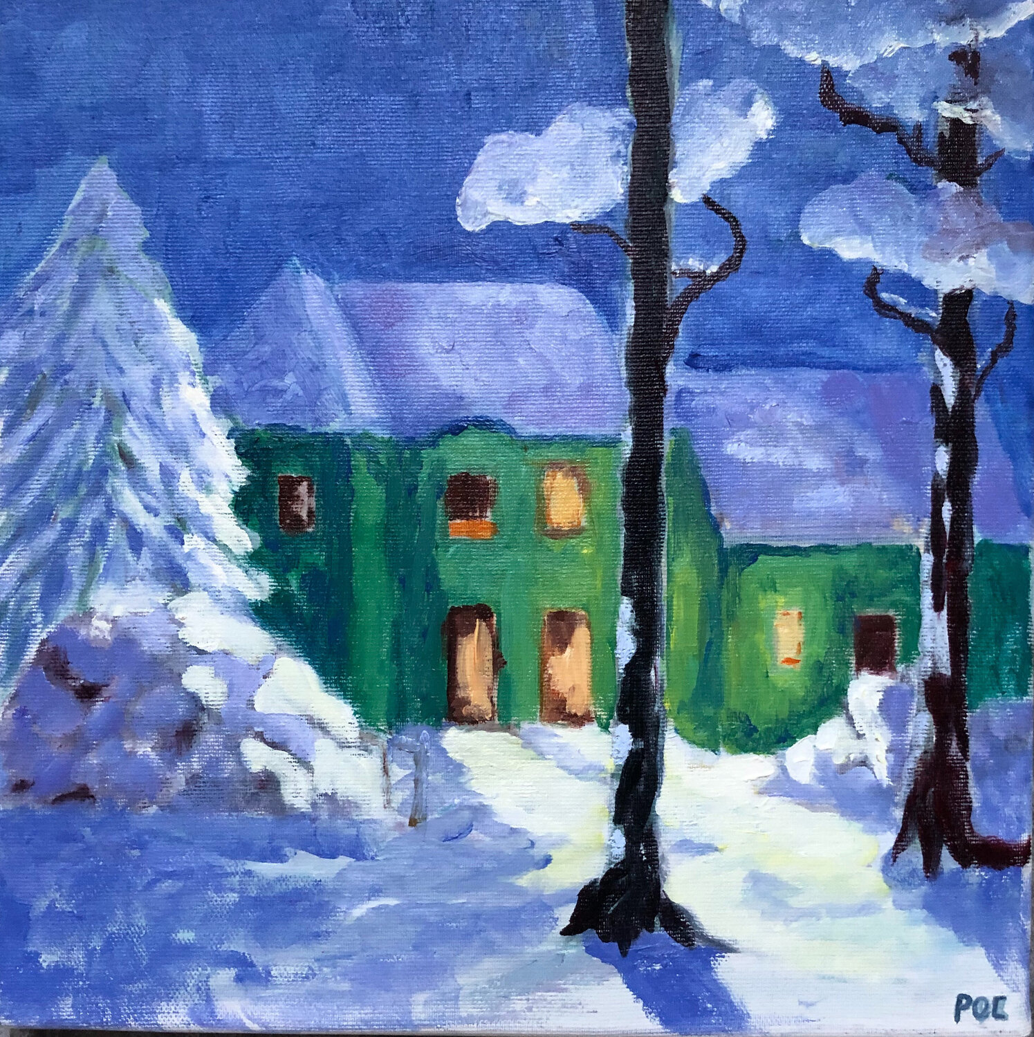 Les maisons vertes Odile Pinto-Corbin Original painting for sale