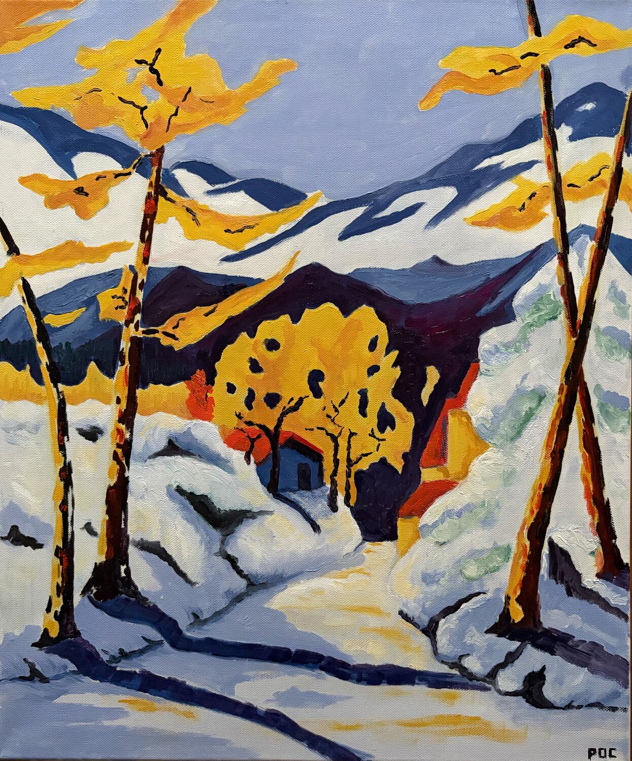 Le village des mélèzes. Odile Pinto-Corbin Original painting for sale