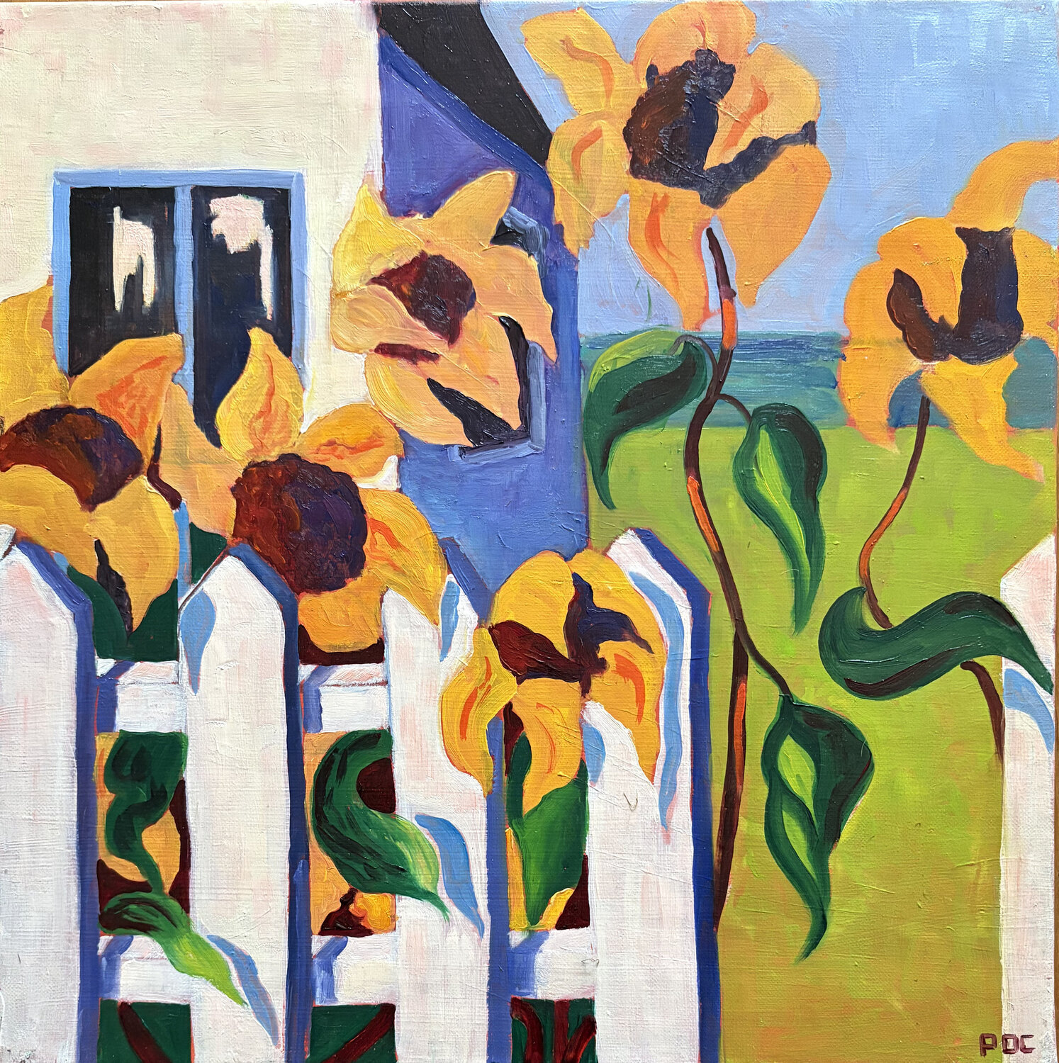 Cabanon #2 : les tournesols Odile Pinto-Corbin Original painting for sale