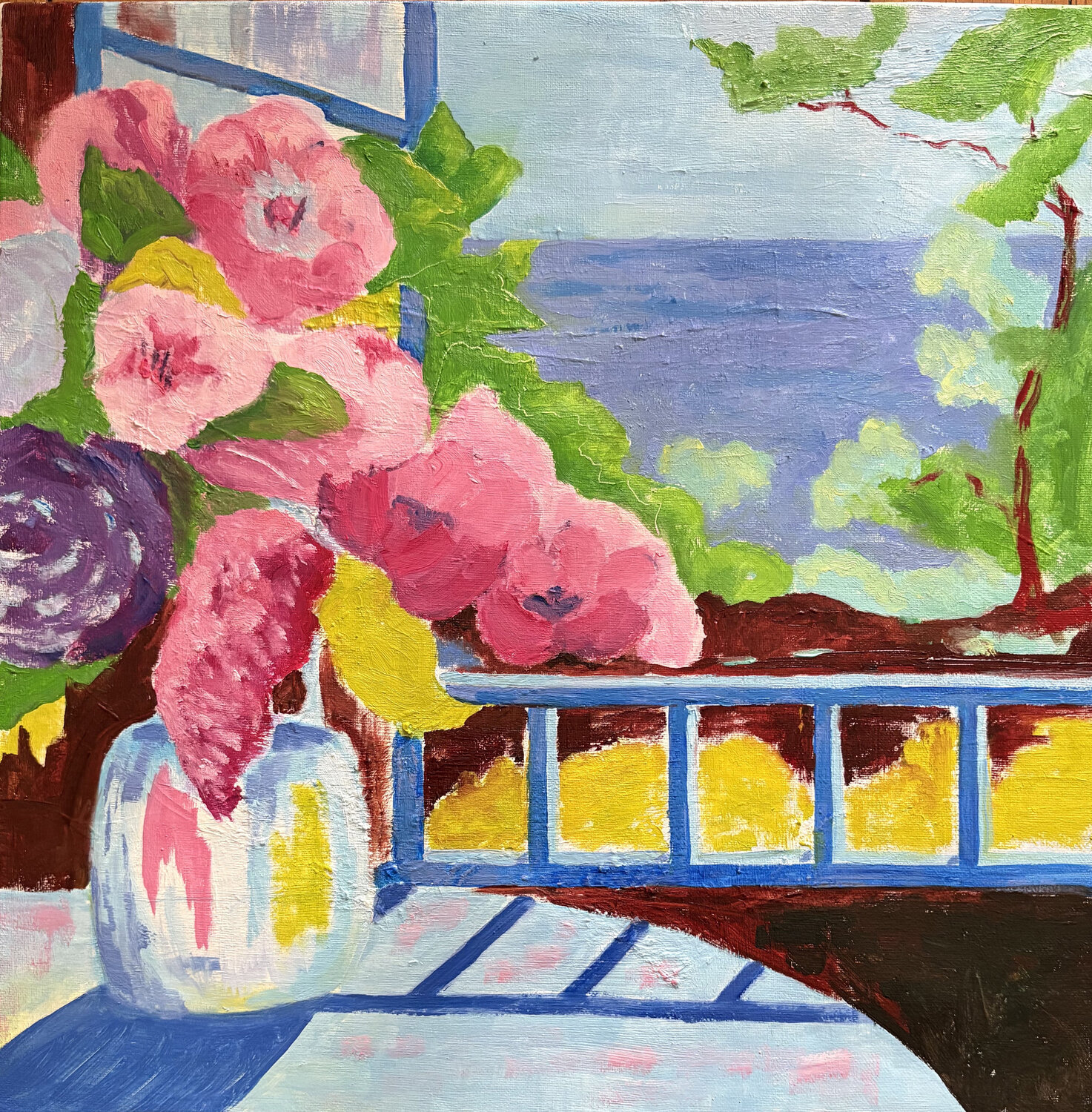 L'azur derrière les fleurs Odile Pinto-Corbin Original painting for sale