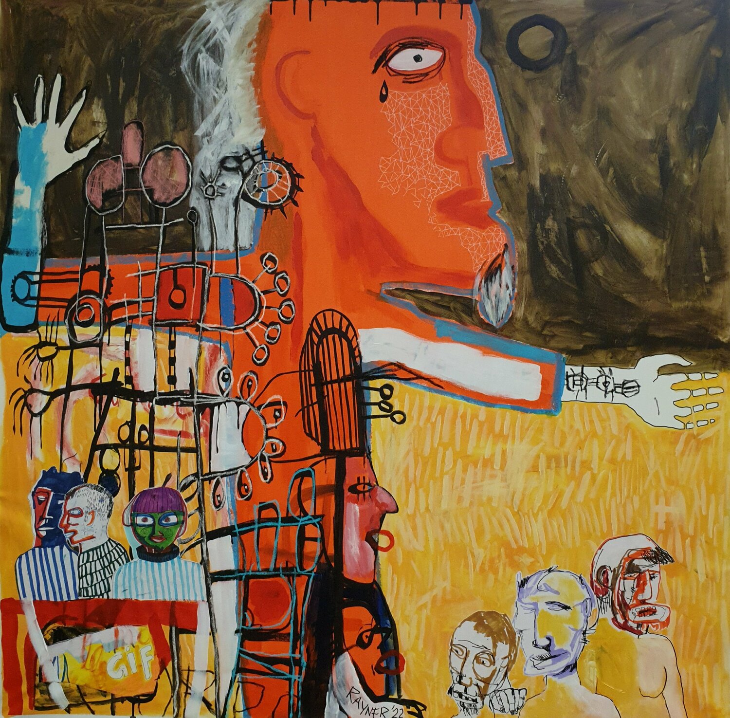 "Capitalism faces a kicking" Marc Rayner Original painting for sale