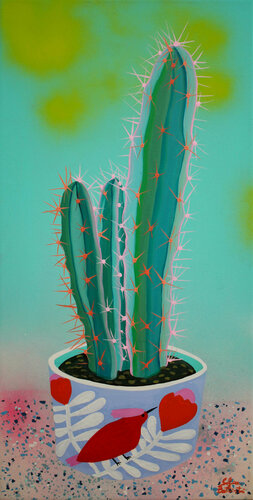 Pink and green cactus by Sofia Battisti, Painting for Sale on Select
