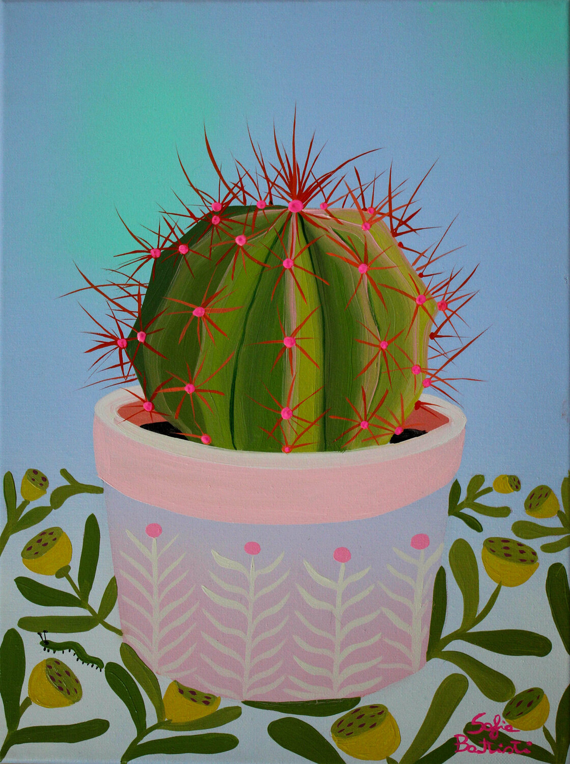 Ball cactus Sofia Battisti Original painting for sale
