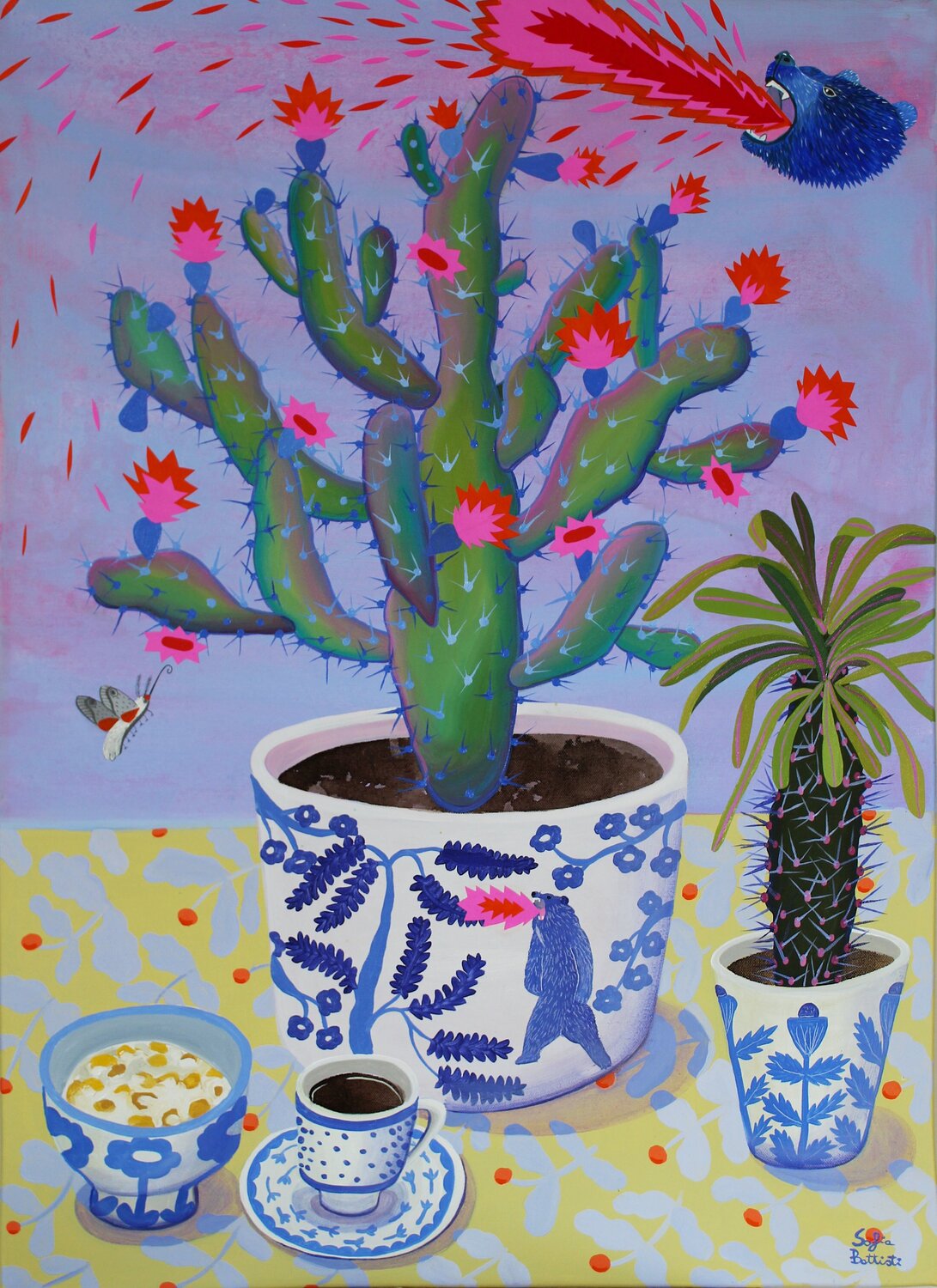Angry bear at breakfast Sofia Battisti Original painting for sale