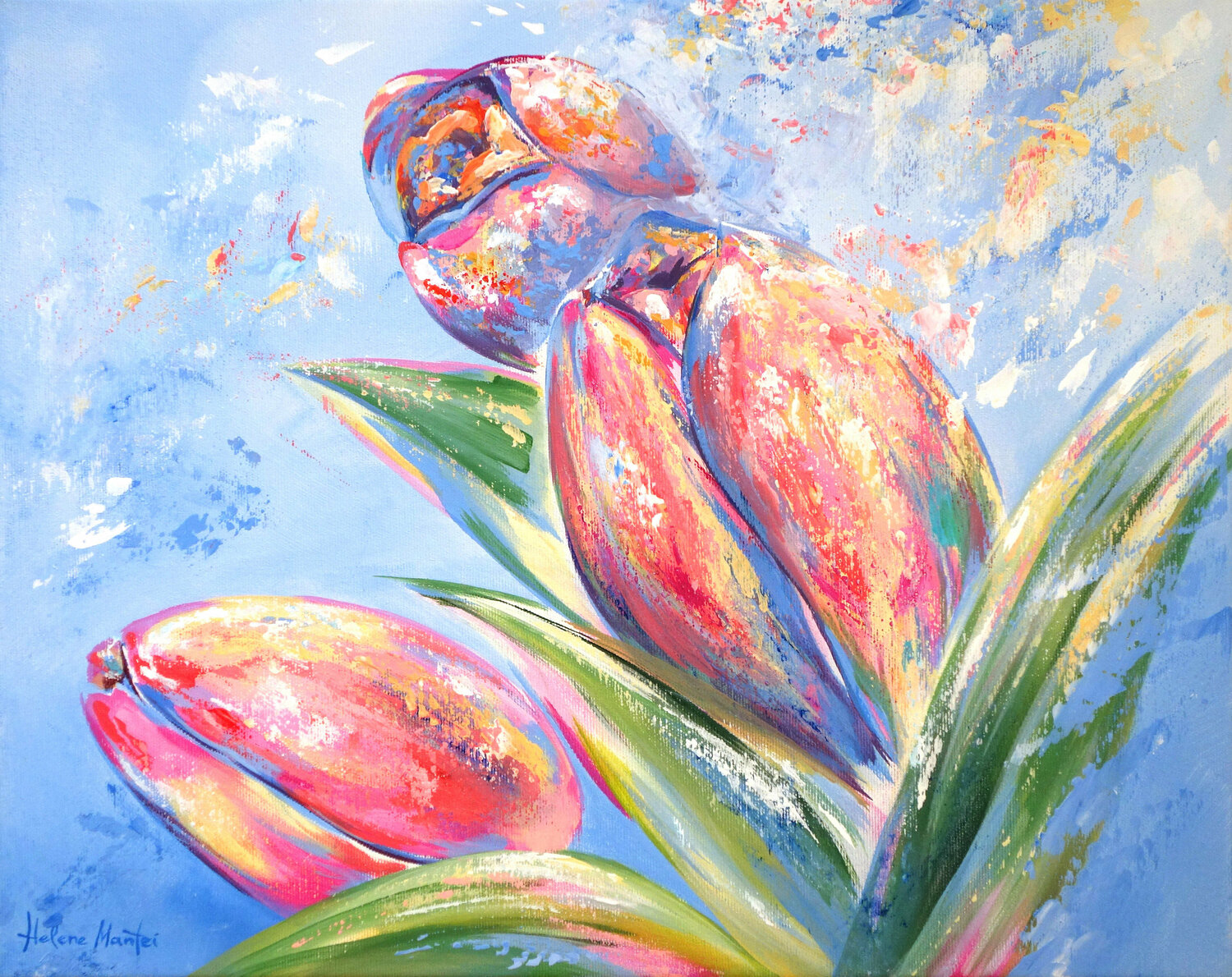 "Tulip blooms" - Tulpenblüten Helene Mantei Original painting for sale