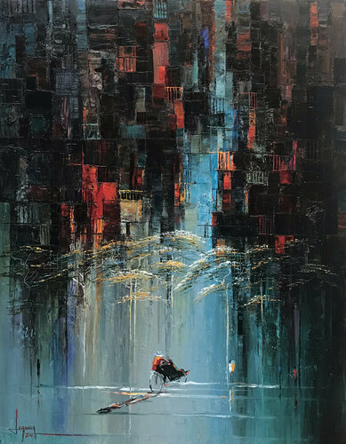 Spring rain on the street by Quan Le, Painting for Sale on Select