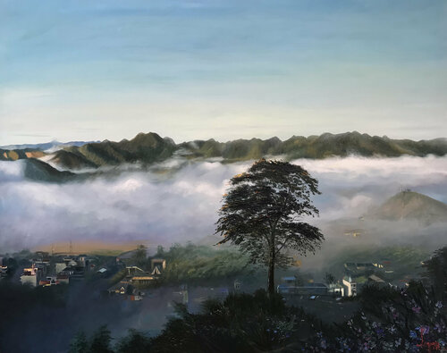 Mountain town of love by Quan Le, Painting for Sale on Select
