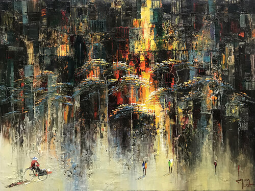 Falling leaves in Autumn by Quan Le, Painting for Sale on Select