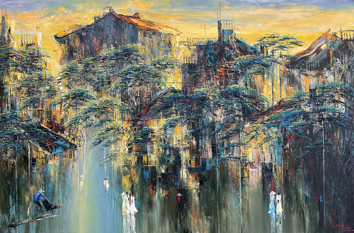 Sunset in the fall wind by Quan Le, Painting for Sale on Select