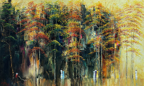 Old dormitory in Fall by Quan Le, Painting for Sale on Select