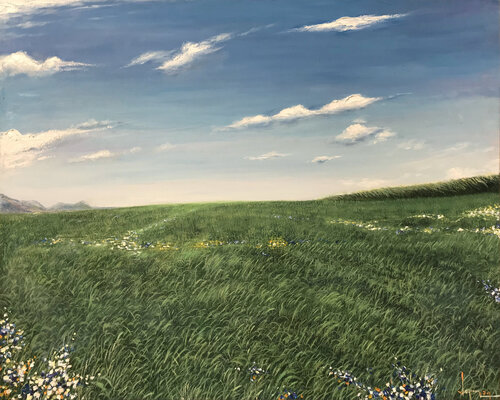 Green spring grassland by Quan Le, Painting for Sale on Select