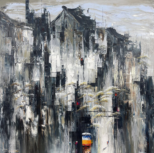 White Sưa flower Street by Quan Le, Painting for Sale on Select