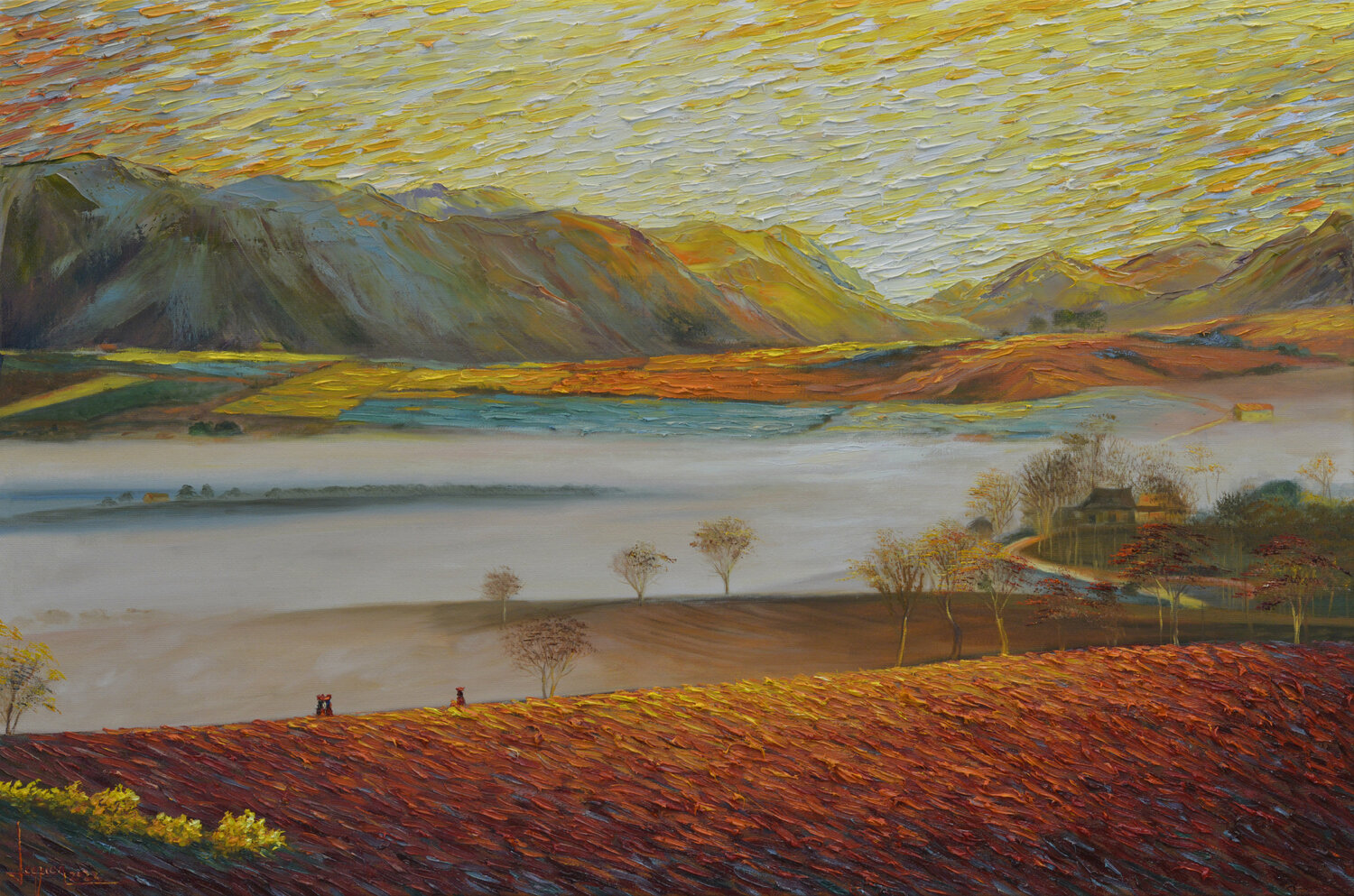 Dawn on the farm Quan Le Original painting for sale