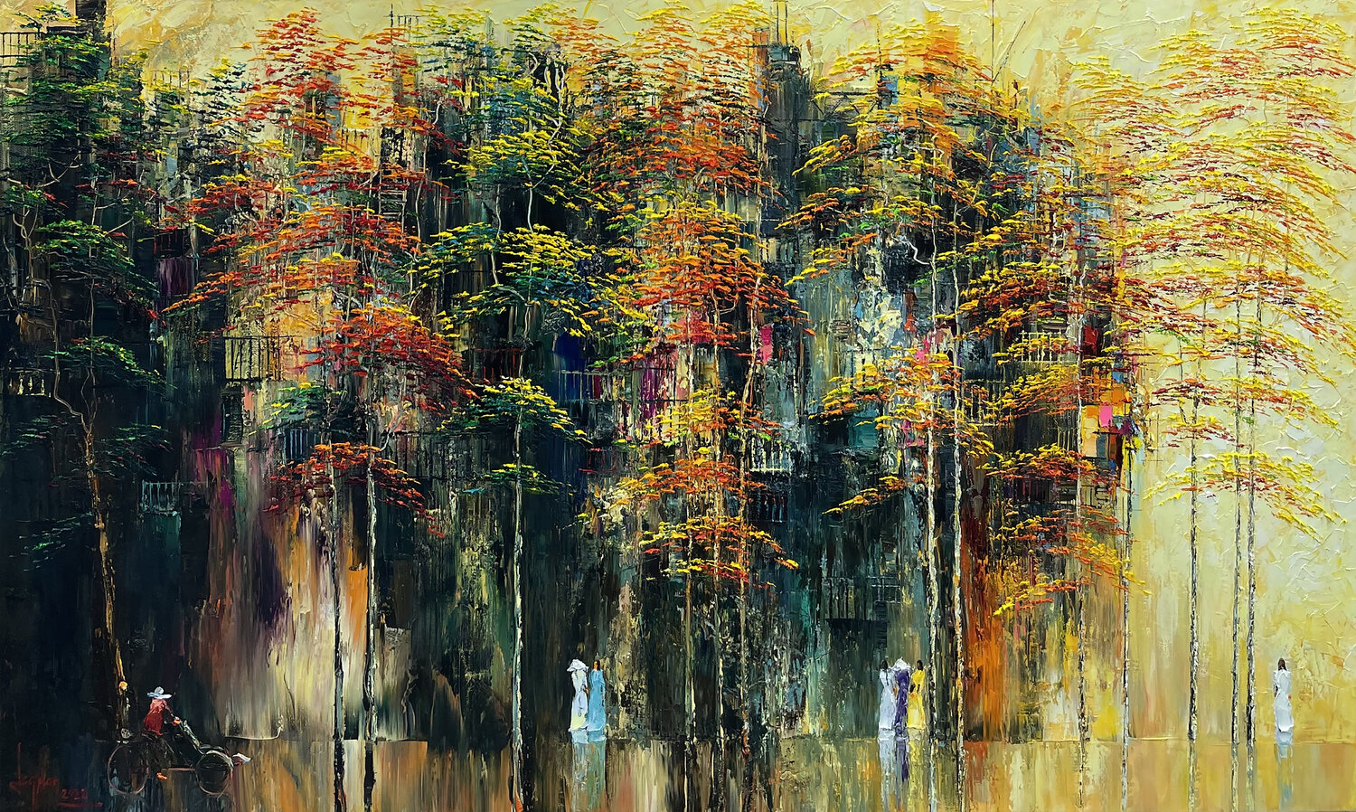 Old dormitory in Fall Quan Le Original painting for sale