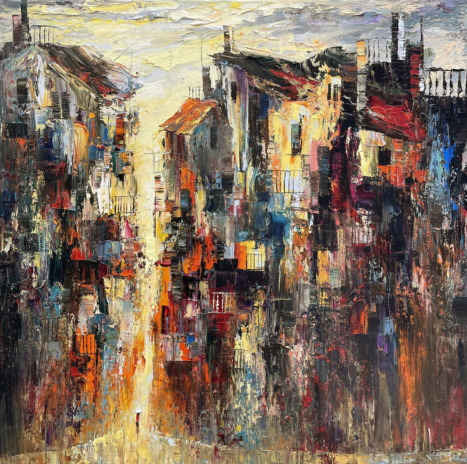 Late sunny alley Quan Le Original painting for sale