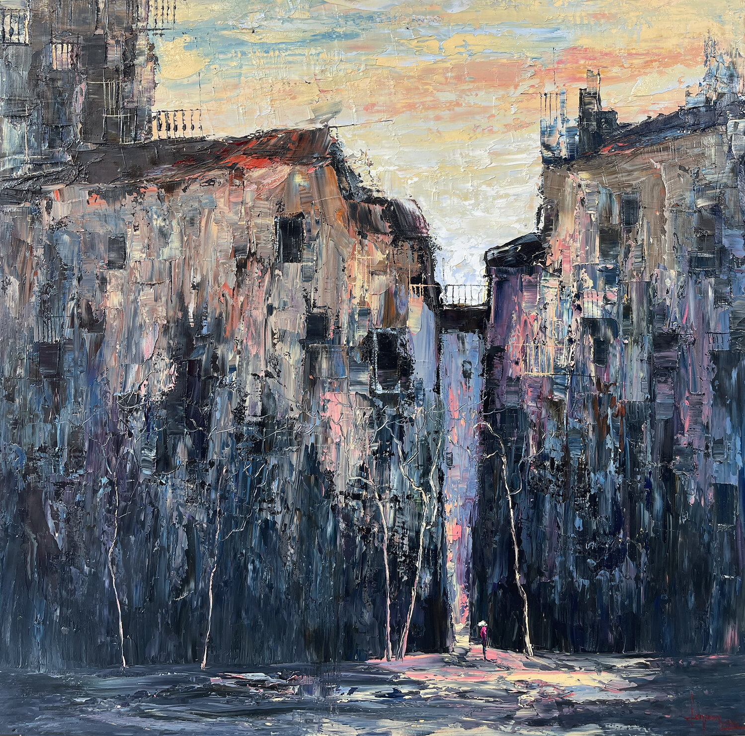 Small afternoon alley Quan Le Original painting for sale