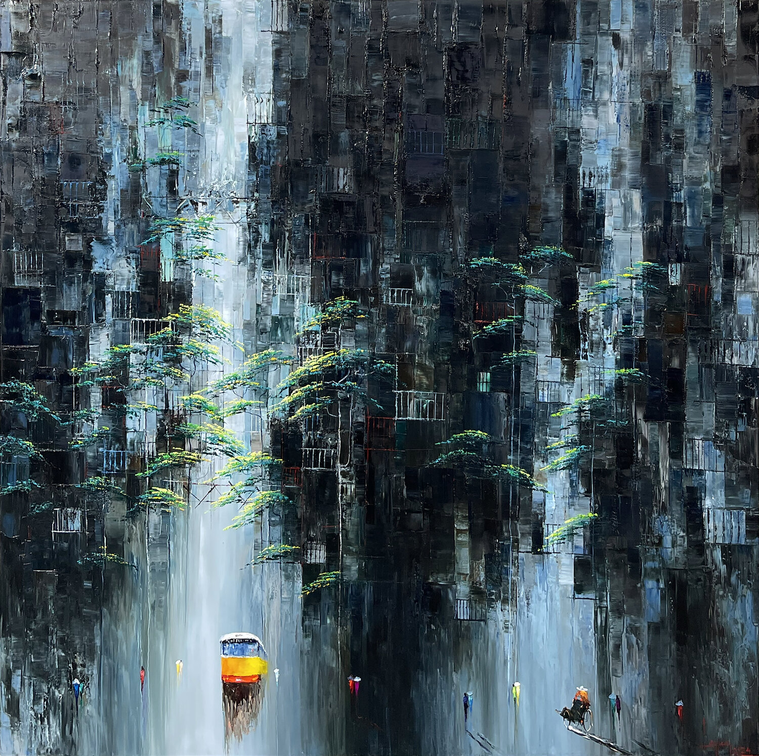 Street Rain Quan Le Original painting for sale